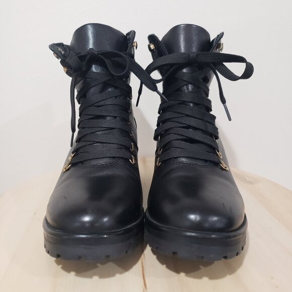 Steve Madden Grenada Boots Size 9 Moto Hiking Black Leather Lace up - Picture 6 of 14